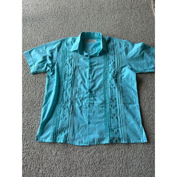 Vintage Linen Men's Button Down Diamond Pattern Detail Casual Short Sleeve 40 - Picture 1 of 7